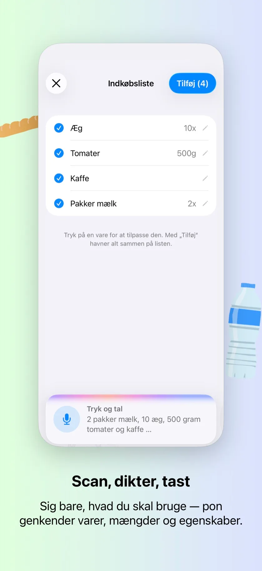 Diktér varer — pon genkender varer, mængder og egenskaber